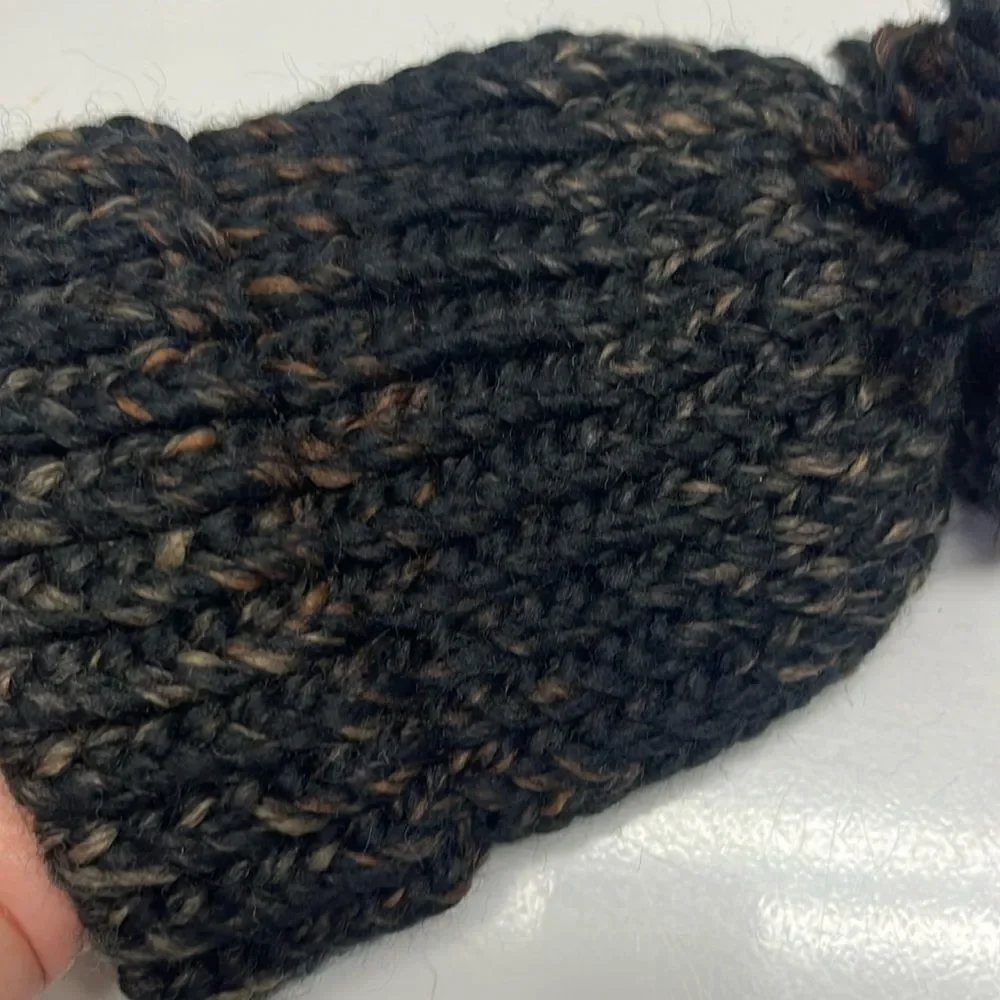 Homemade Wool and Acrylic Knitted Black & Brown Marbled Winter Hat- Chid/Small